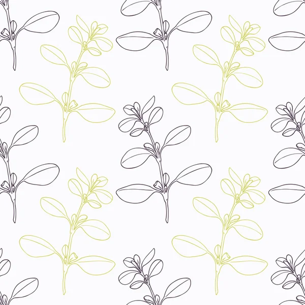 Hand drawn marjoram branch stylized black and green seamless pattern — Wektor stockowy