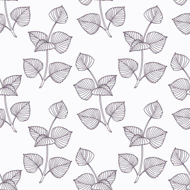 Elle çizilmiş perilla bitki dal anahat seamless modeli