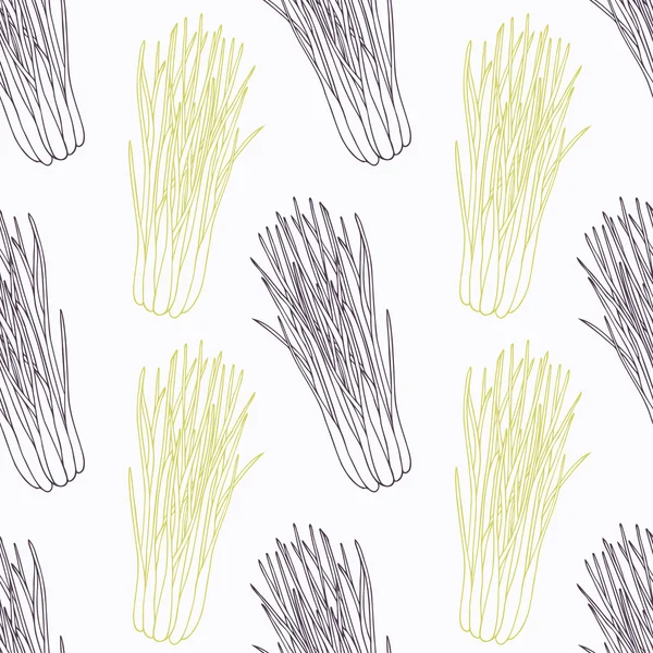 Mão desenhado lemongrass ramo wirh flores estilizado preto e verde sem costura padrão —  Vetores de Stock