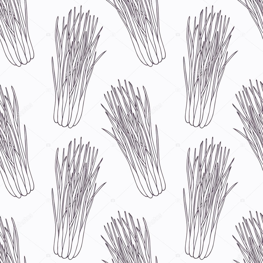 Hand drawn lemongrass branch outline seamless pattern