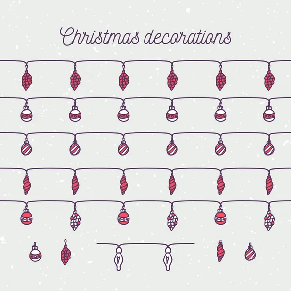 Handgezeichnete Weihnachtskugeln nahtlose Grenzen. Weihnachtsdekoration für Ihr Design — Stockvektor