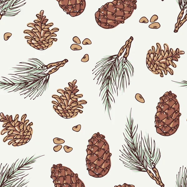 Hand getrokken krans en pine cone winter naadloze patroon. Doodle achtergrond — Stockvector