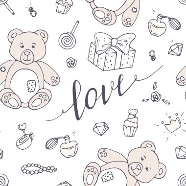 Sevgililer günü aşk el ile seamless modeli işareti çizilmiş