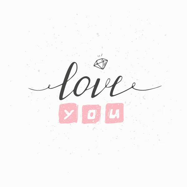 Greeting card with hand drawn sign LOVE YOU. Valentines day vector illustration — Stock Vector