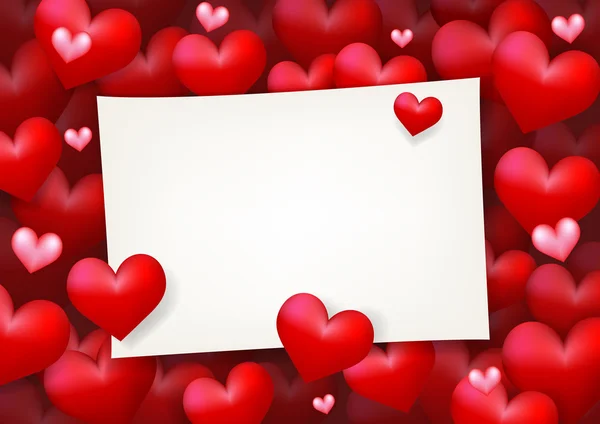 Tarjeta de papel en blanco rodeada de forma de corazón rojo — Vector de stock