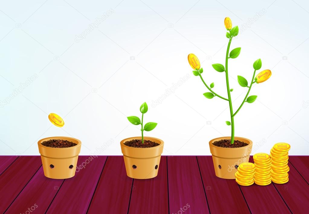 Growing Money Tree. Successful Business Saving Growth Concept