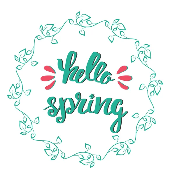 こんにちは春。手レタリング、春葉書道碑文. — ストックベクタ