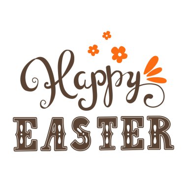 Mutlu Paskalya kartı. Paskalya el yazı. El hat üzerinde bir arka planını çiçekler.