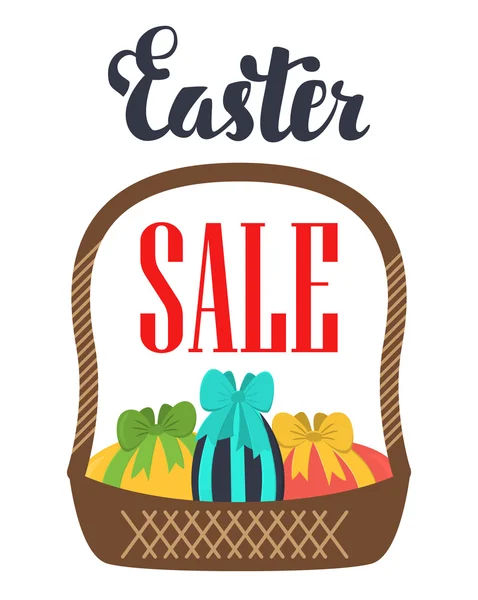 Velikonoční prodej. Košík propagačního plakátu s Velikonocemi. — Stockový vektor