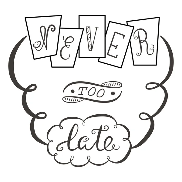 Never too late. The poster with a motivational phrase. Hand lettering phrase. — Stock Vector