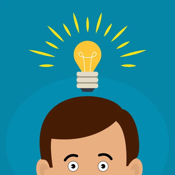 The man has a big idea. Light bulb idea symbol over his head. Flat design. — Stock Vector