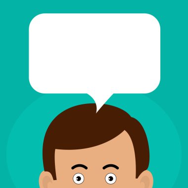 Düşünen adam. Başının üzerinde konuşma balonu. Düz tasarım