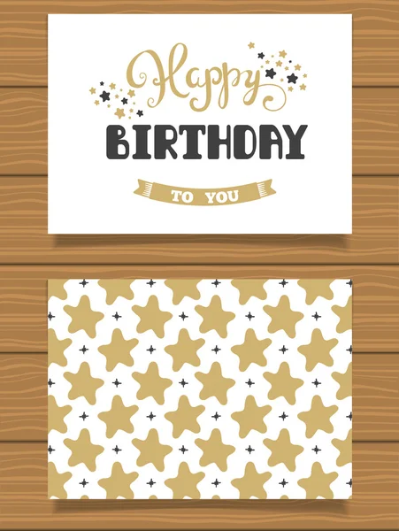 Happy Birthday. Lettering greeting card and its reverse side with an abstract design. — Stock Vector