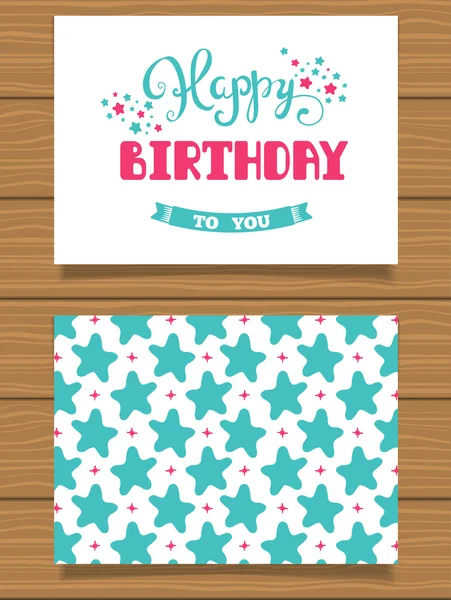 Happy Birthday Lettering greeting card and its reverse side with an abstract design. — Stock Vector