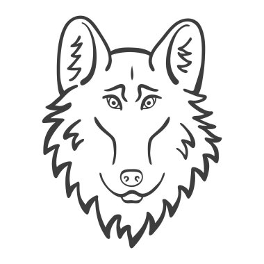 Baş Logo maskot amblemi kurt. İyi çizgi film kurt