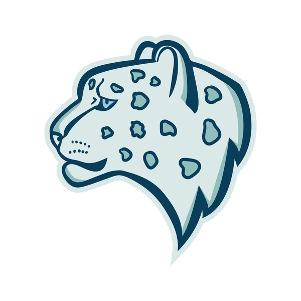 Nieve leopardo logotipo de la mascota. Ilustración vectorial aislada cabeza leopardo nieve — Vector de stock