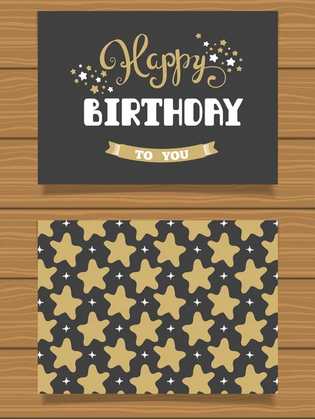 Happy Birthday. Lettering greeting card and its reverse side with an abstract design. — Stock Vector