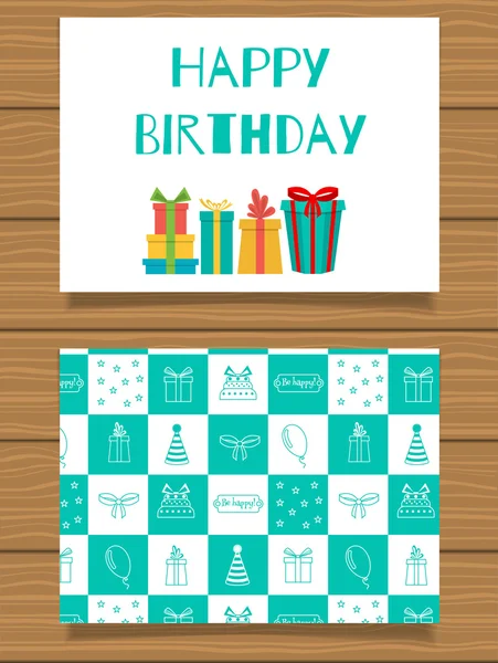 Joyeux anniversaire. Lettrage carte de vœux et son revers avec un design abstrait . — Image vectorielle