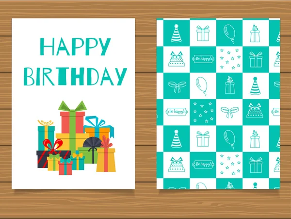 Feliz Aniversário. Lettering cartão de saudação e seu reverso com um design abstrato . — Vetor de Stock
