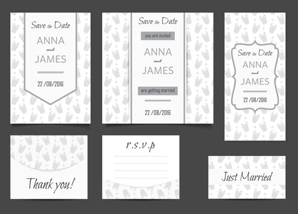 Bel ensemble de mariage de matériaux imprimés avec un design abstrait. Carte d'invitation de mariage, enregistrer les cartes de date, R.S.V.P. et carte de remerciement . — Image vectorielle
