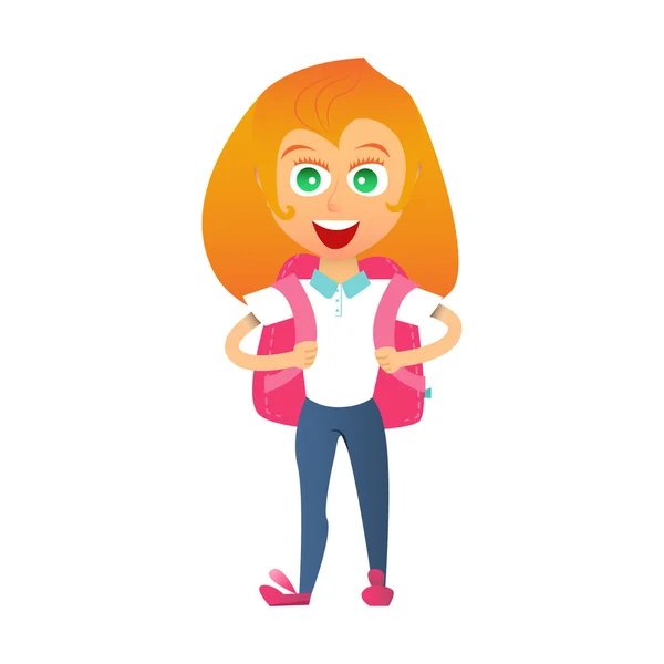 Teen girl with a school backpack. Schoolgirl. Flat style. — Stock Vector