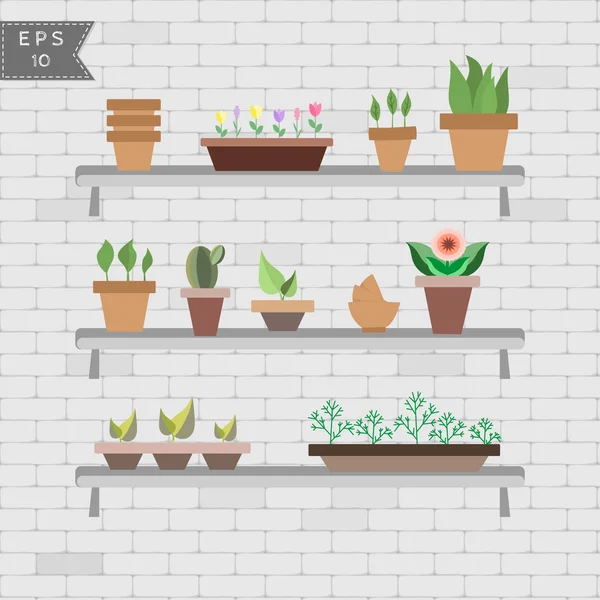 Conjunto de plantas de la casa en macetas — Vector de stock