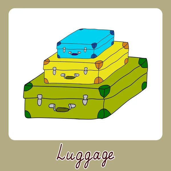 スーツケースのベクトル カード荷物の山 — ストックベクタ