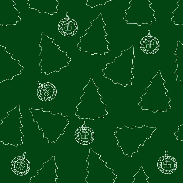 Motif sans faille des arbres de Noël et des boules de Noël — Image vectorielle