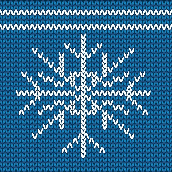 Gestricktes Weihnachtsmuster weiße Schneeflocke auf blauem Hintergrund — Stockvektor