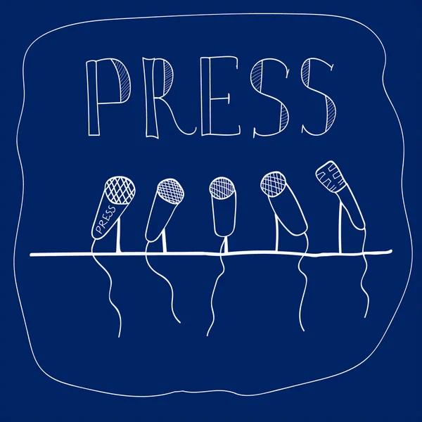 Conferência de imprensa emblema, uma série de microfones, imprensa —  Vetores de Stock