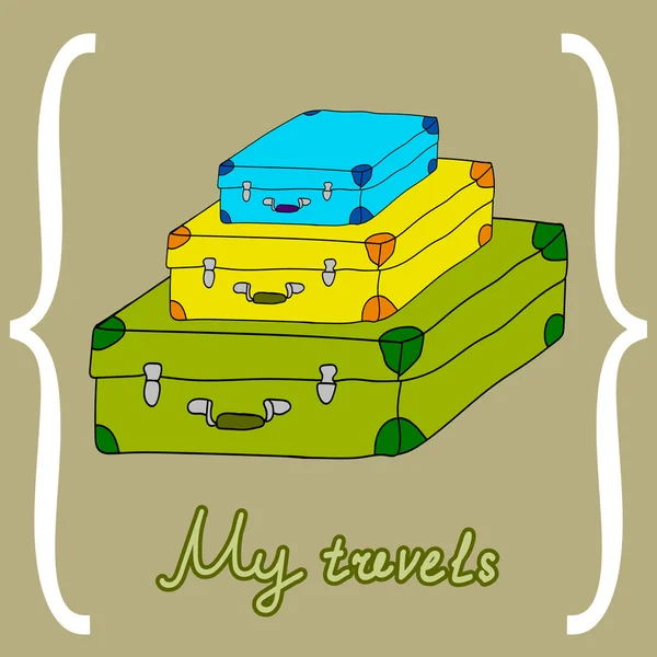 Carte călătoriile mele, piramida de valiză drăguț colorat — Vector de stoc
