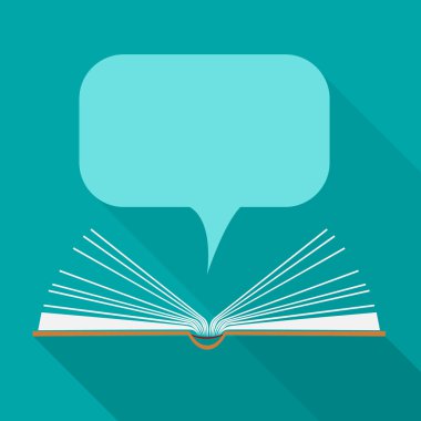 kağıt kitap açık konuşma bulutlarda düz tasarım stili ile