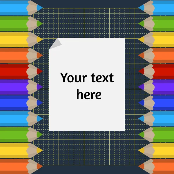 Bakgrunden till styckning mattan och gränsa av färgpennor. Plats för din text. — Stock vektor