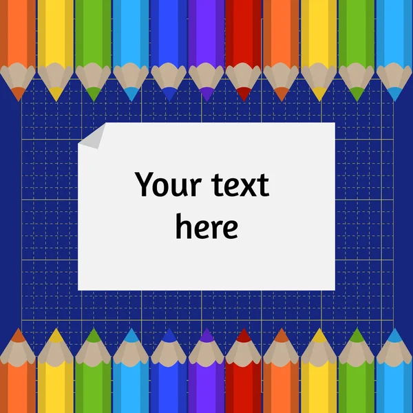 Bakgrunden till styckning mattan och gränsa av färgpennor. Plats för din text. — Stock vektor