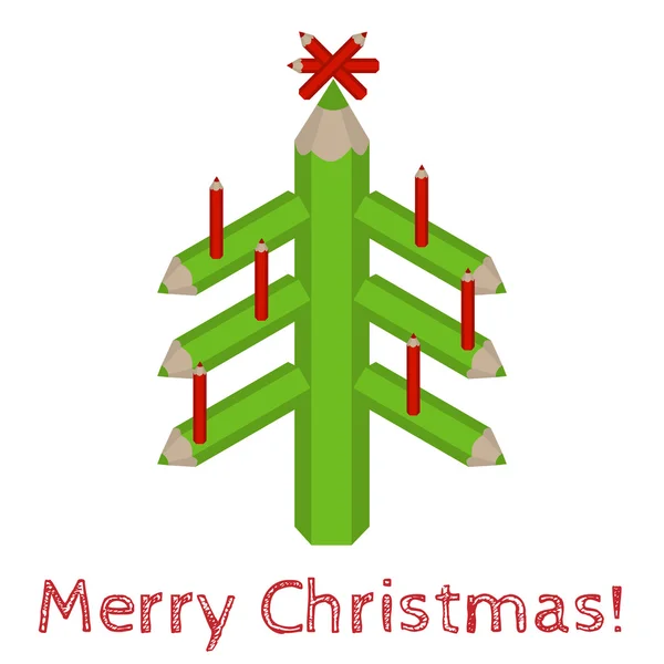 圣诞树用彩色的铅笔与词圣诞快乐 — 图库矢量图片