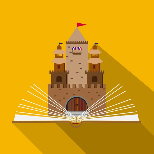 Ilustração de um castelo de conto de fadas de um livro aberto no projeto liso — Vetor de Stock