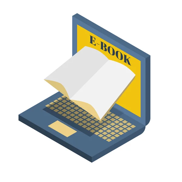 Ilustración e-book, ordenador portátil abierto — Vector de stock