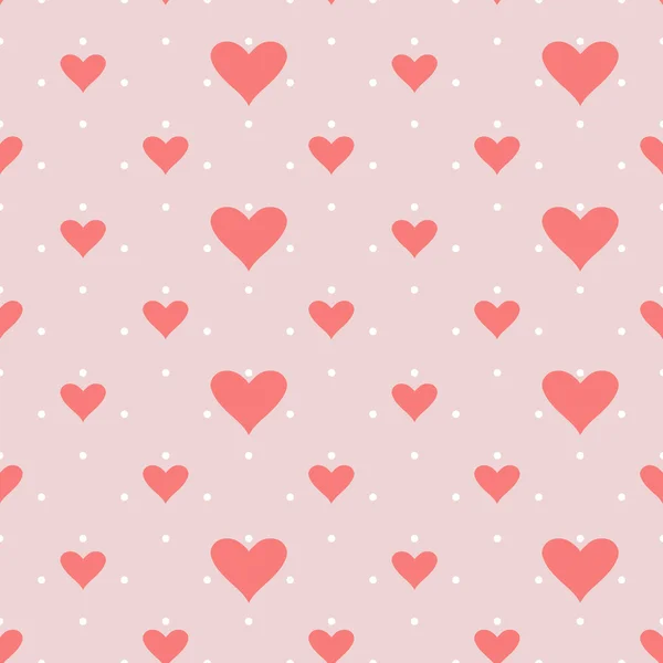 Seamless pattern small dots, hearts — Stock Vector