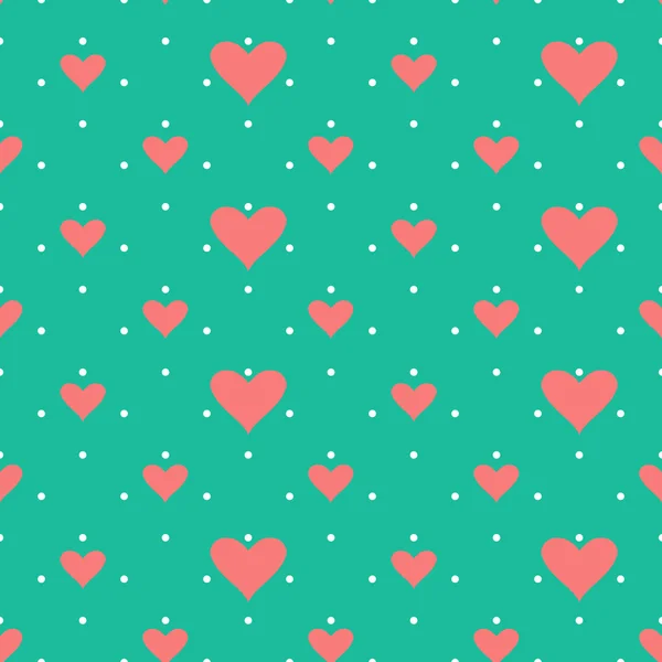 Seamless pattern small dots, hearts — Stock Vector