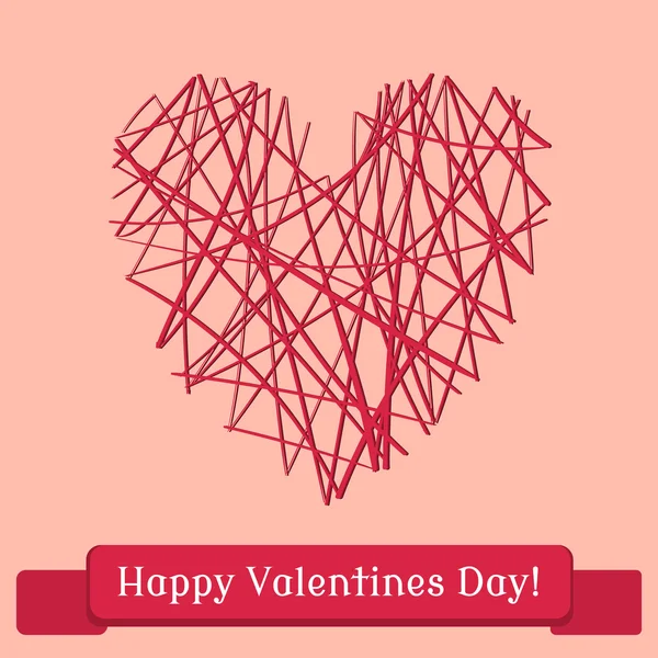 Cartão de saudação para o Dia dos Namorados, o coração do fio — Vetor de Stock