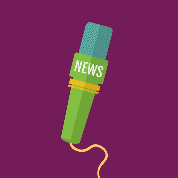 Ilustração de um canal de notícias de jornalista de ícone plano ou microfone —  Vetores de Stock