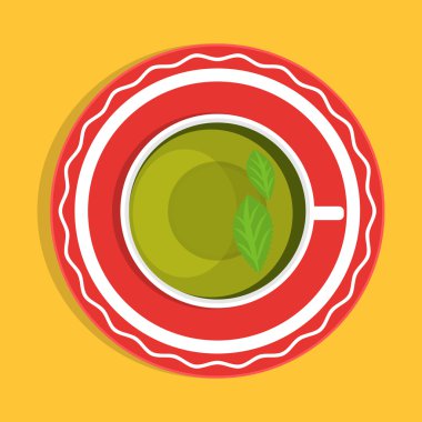 yeşil çay tabağı, üstten görünüm üzerinde