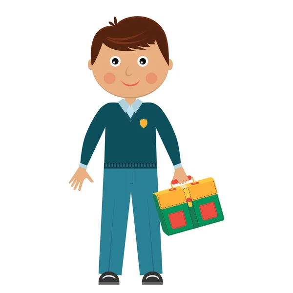 Boy in school uniform with a briefcase in his hands. Schoolboy. — Stock Vector