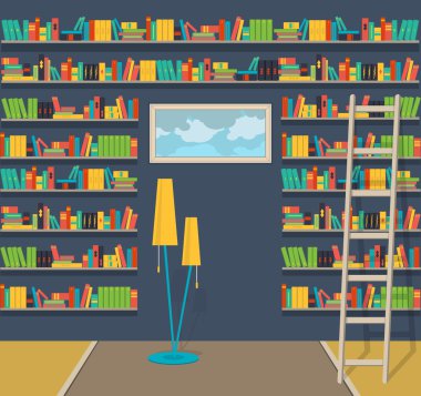 resimde. Eski büyük ev kütüphane iç