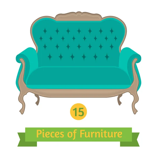 Меблі, антикварний диван бароко, плоский дизайн — стоковий вектор