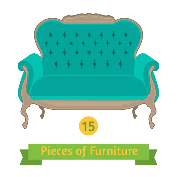 Furniture, antique sofa baroque, flat design — Stock Vector