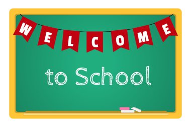 Blackboard tebeşir ile ve bir yazıt okula hoş geldiniz