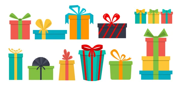 Conjunto de diferentes cajas de regalo. Diseño plano. — Vector de stock