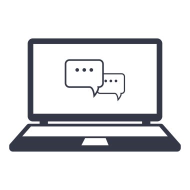 simgeler sosyal ağ iletişimi. Internet üzerinde iletişim. Laptop monitör bulutlara iletişim.