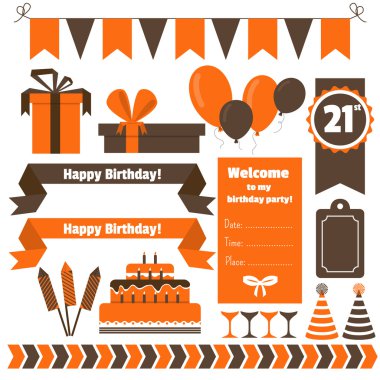 Festival doğum günü partisi öğeleri kümesi. Düz tasarım.